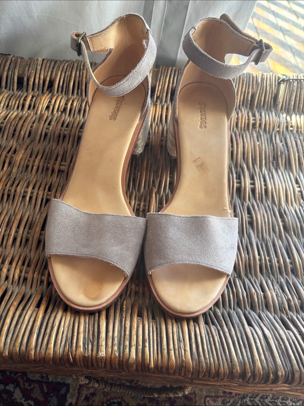 Suannos Taupe Suede Ankle-Strap Block Heel Sandals